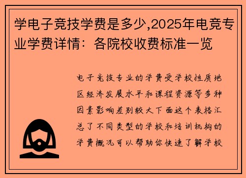 学电子竞技学费是多少,2025年电竞专业学费详情：各院校收费标准一览